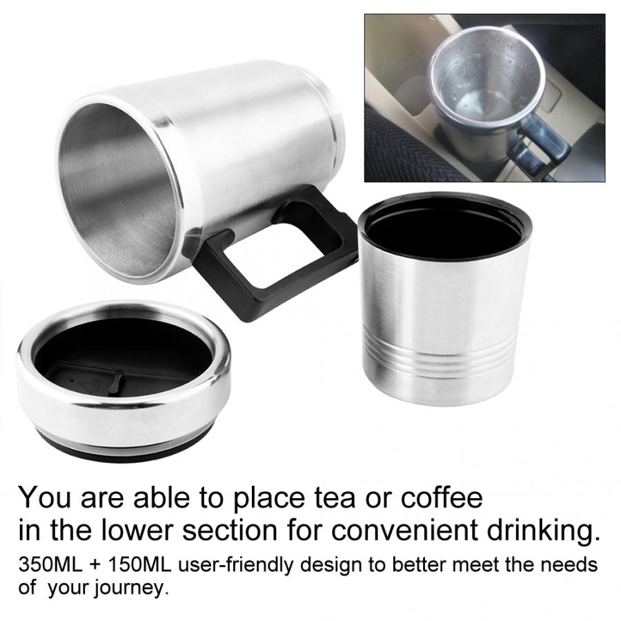 60W 12V 500ML water heater Stainless Steel Car Electric Kettle Coffee Tea Water Heating Cup Kettle