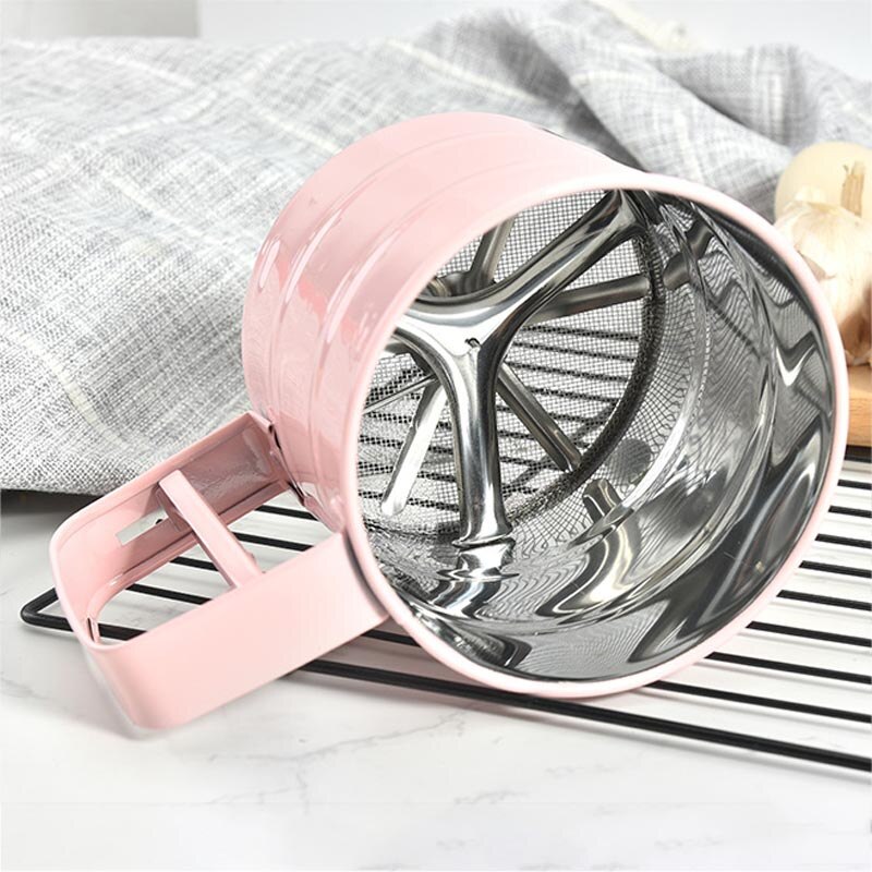 1 Uds mezclador de harinas de mano taza tamizadora Manual de acero inoxidable tamiz de harina duradero 3 colores herramientas de repostería