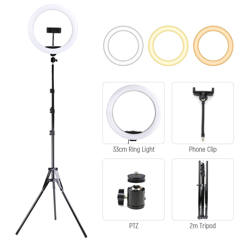 10-13 pollici LED Ring Light con treppiede telefono Video Selfie Ring Lamp dimmerabile fotografia luci rotondo Flash Ringlight per Tiktok: 13inch 2m Tripod