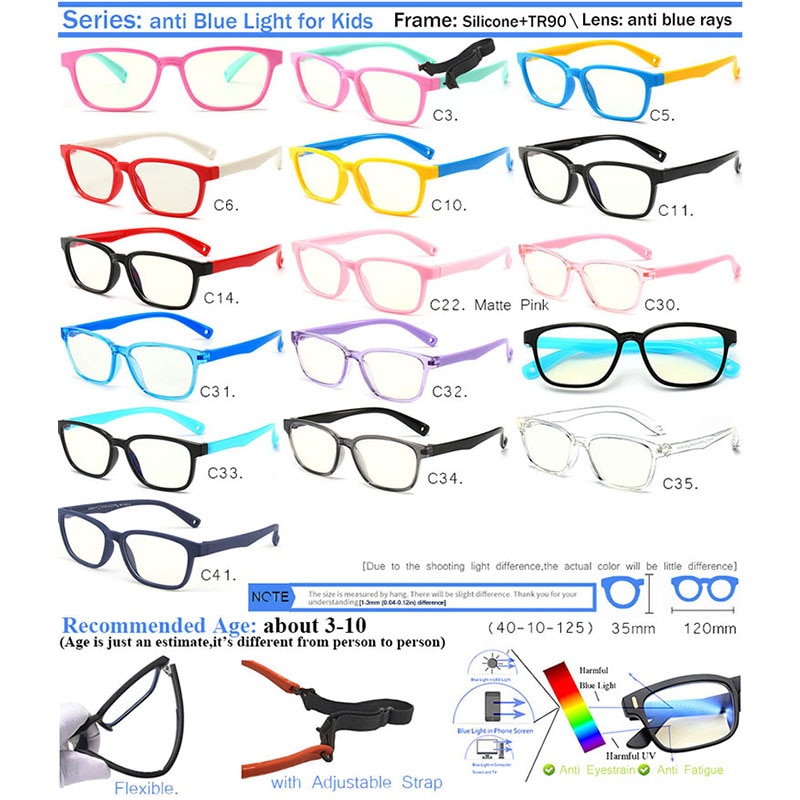 Lunettes anti-lumière bleue ivsta pour enfants, verres anti-rayons bleus, verres de jeu,  tr90 verres en silicone avec sangle de correction