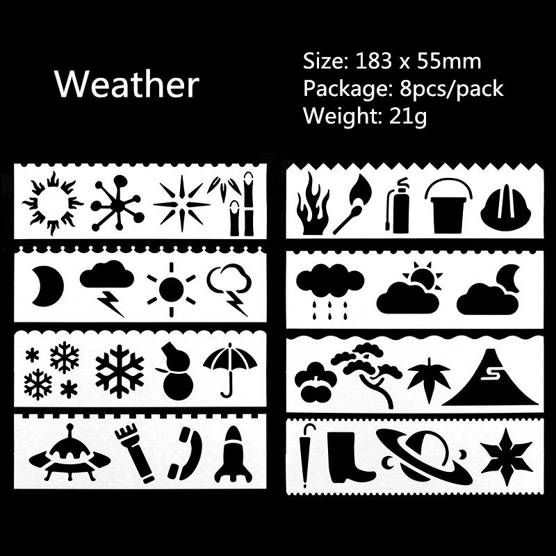 8 Stks/pak Sjabloon Heerser Leuke Multifunctionele Hollow Tekening Liniaal Voor Kinderen Student Briefpapier School Kantoorbenodigdheden: Weather