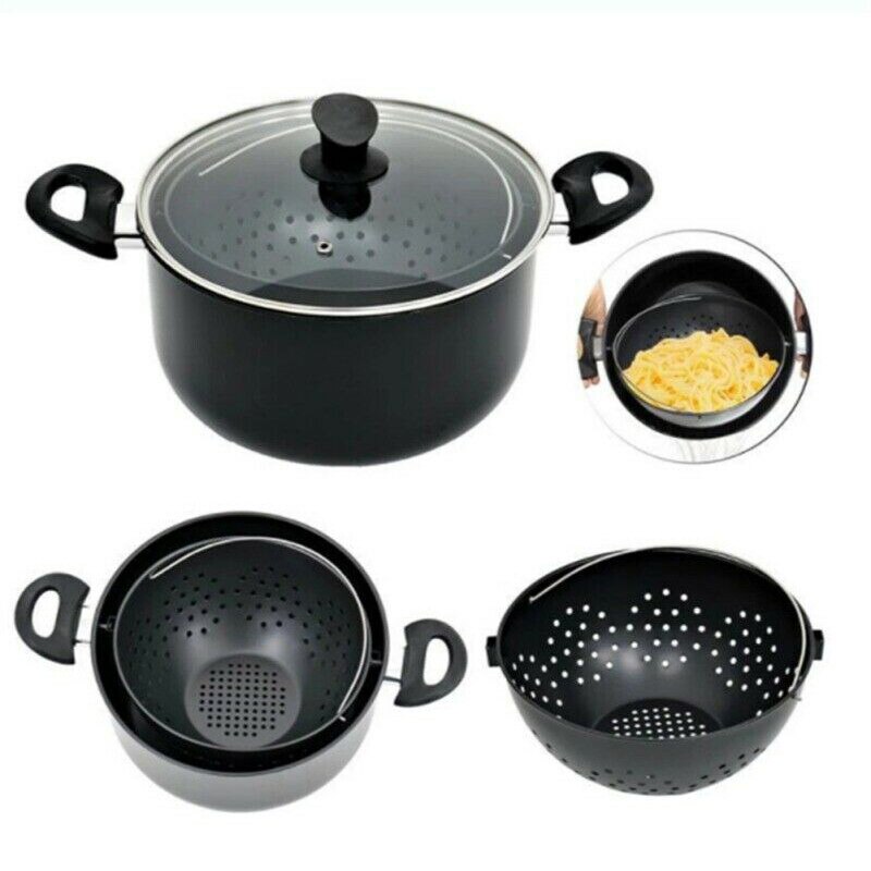 2-in-1 Stainless Steel Pot With Built-In Strainer Basket Not Sticky Pot For Kitchen Drain Pasta Vegetables