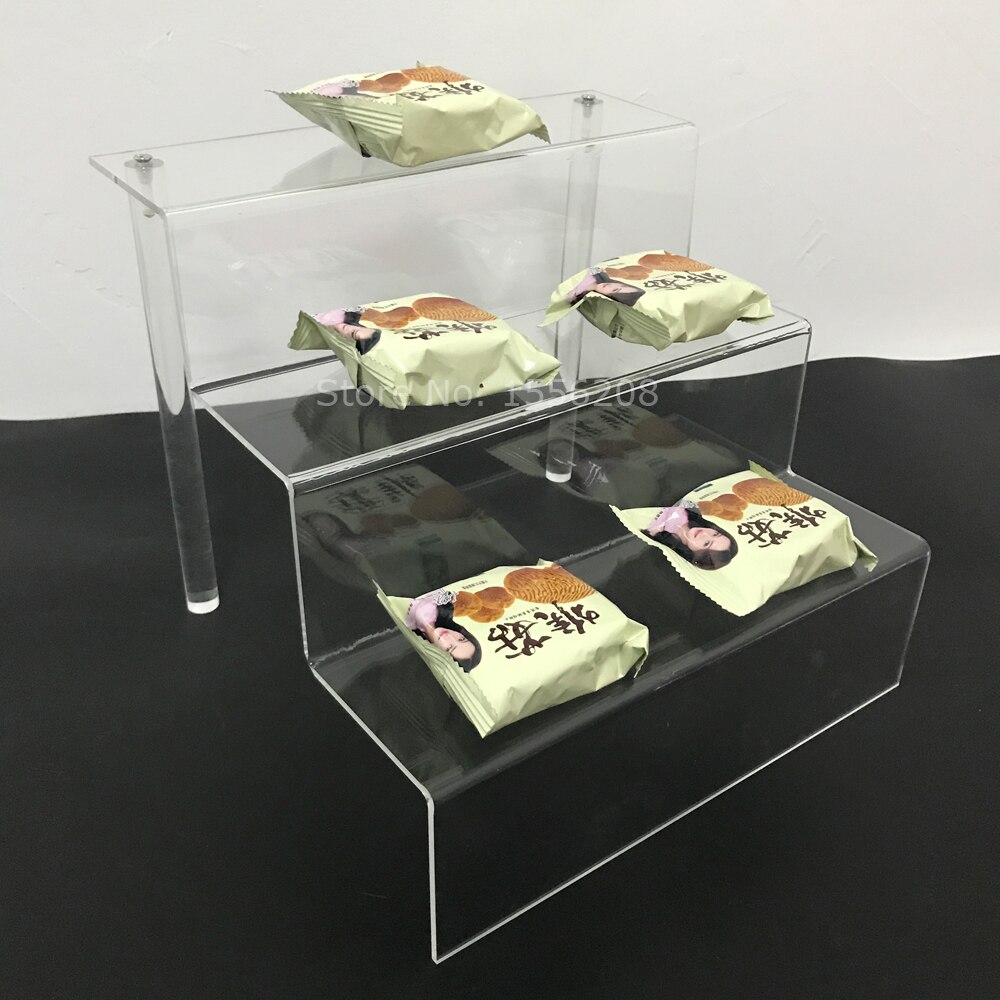 Clear Acryl Dessert Plank Plexiglas Cupcake Stand 3 Tier Display Riser Rack Met Perspex Staaf 75mm Diepte Elke Tier