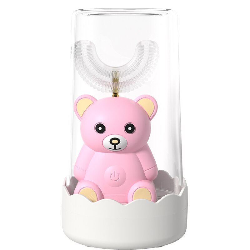 Elektrische Kinderen Brushtooth U/C Siliconen Zachte Borstel Hoofd High-Efficiency 360 Graden Schoonmaken Kinderen Tanden: Pink-Bear-B