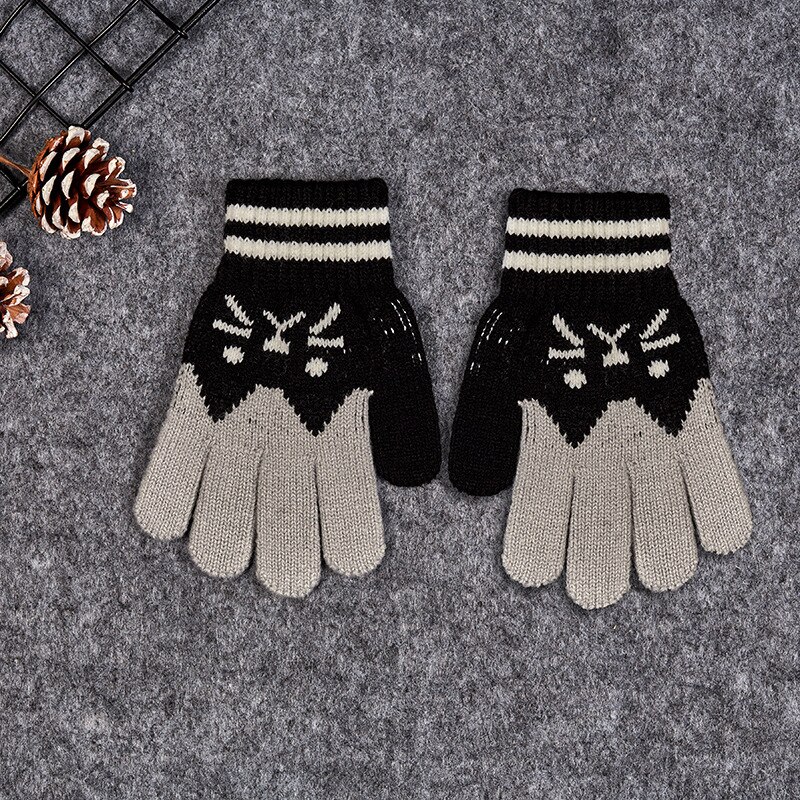 1 Pairs Cute Kids Boy Girl Winter Imitation Cashmere Gloves Warm Cartoon Cat Thick Golves 4-8years: B