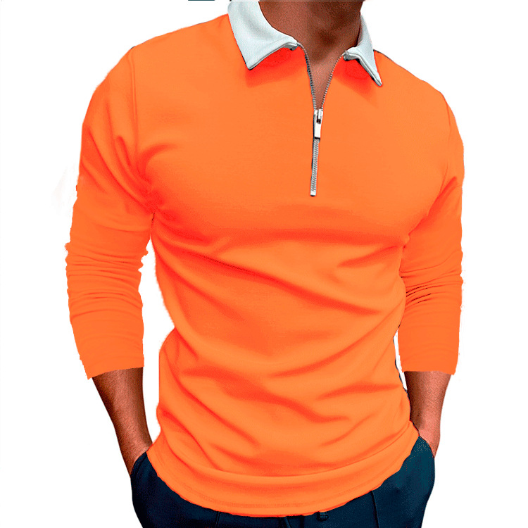 KPOP Style Harajuku Slim Fit Ropa Hombre Tshirts Loose Casual All Match Tops Polo Collar Insert Printed Long Sleeve Tees: M / Orange