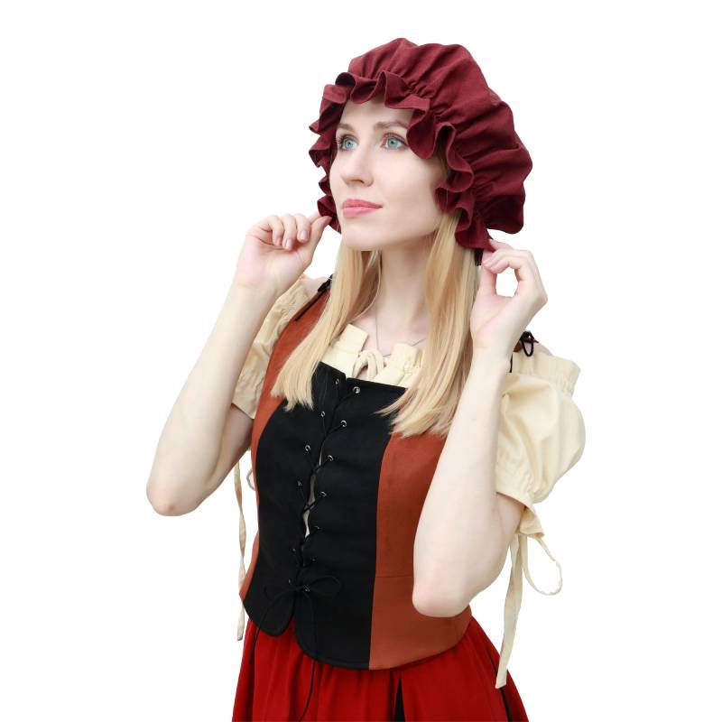 DAZCOS Mittelalterliche Leinen-Rüschen-Mütze mit elastischem historischen Kopfschmuck und Falten, traditioneller Hut, Renaissance-Kapuze für Larp