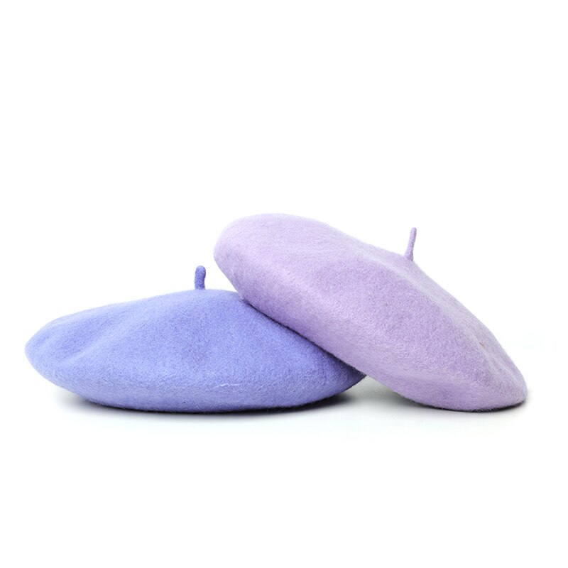 Winter Goedkope Effen Kleur Baret Caps Vrouwelijke Motorkap Vrouwen Caps Vrouwelijke Schilder Alle Matched Warm Walking Baret Paars Baret