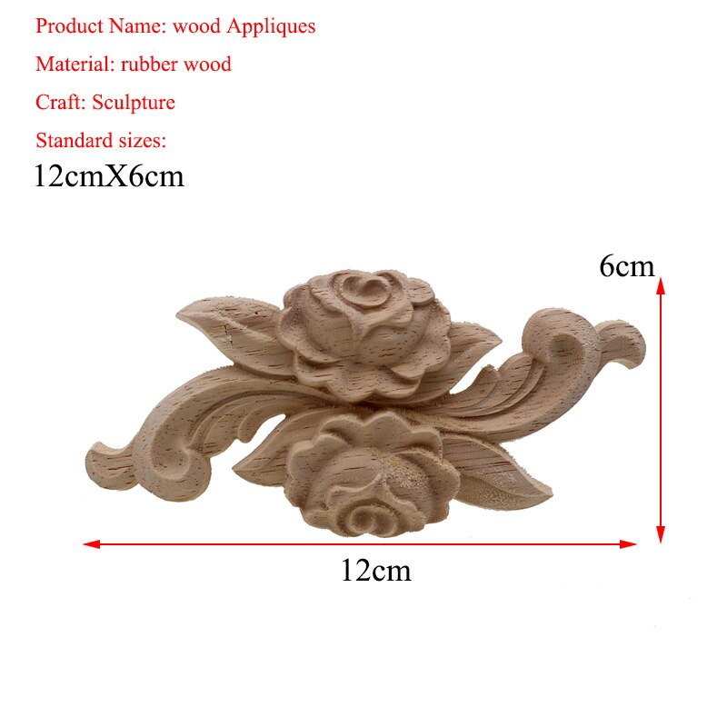 VZLX Flower Wood Carving Natural Wood Appliques for Furniture Cabinet Unpainted Wooden Mouldings Decal Decorative Figurine: 12cmX6cm