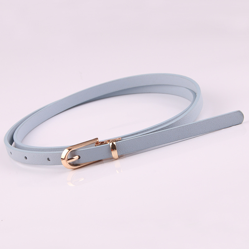 Cinturones de mujer a la , negro, azul, blanco, rosa y rojo, cinturón fino y delgado con hebilla, cinturón ajustable, vestido de verano, correa para pantalones vaqueros, cinturones de Pu: Azul