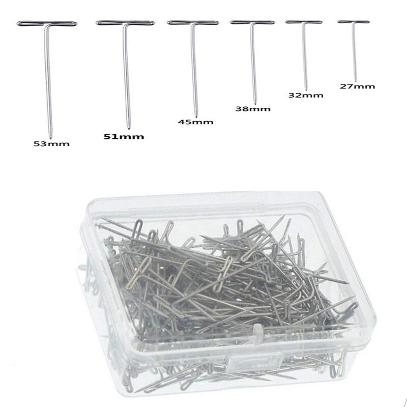 100 Stks/doos 27-53 Mm Rvs T Pins Voor Pruiken Maken/Naaister Rechte Pins T-Pins naaien Haar Naalden Styling Tool
