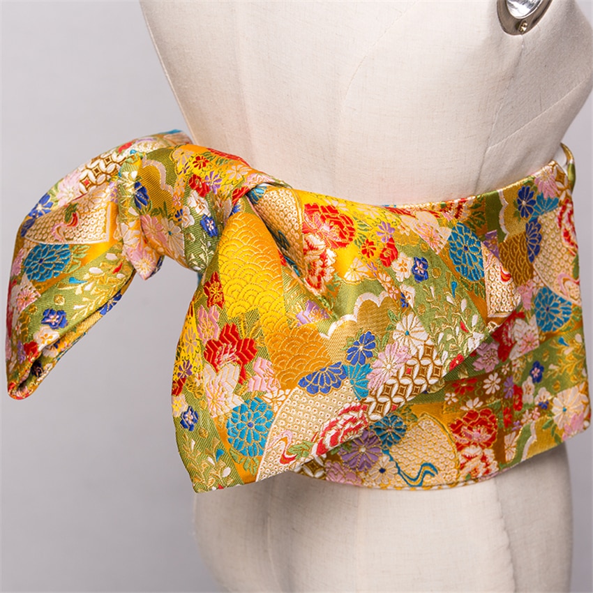Ceinture Kimono traditionnelle japonaise Yukata Obi, nœud papillon, nœud papillon, Noble, rétro, imprimé Floral, 14 couleurs