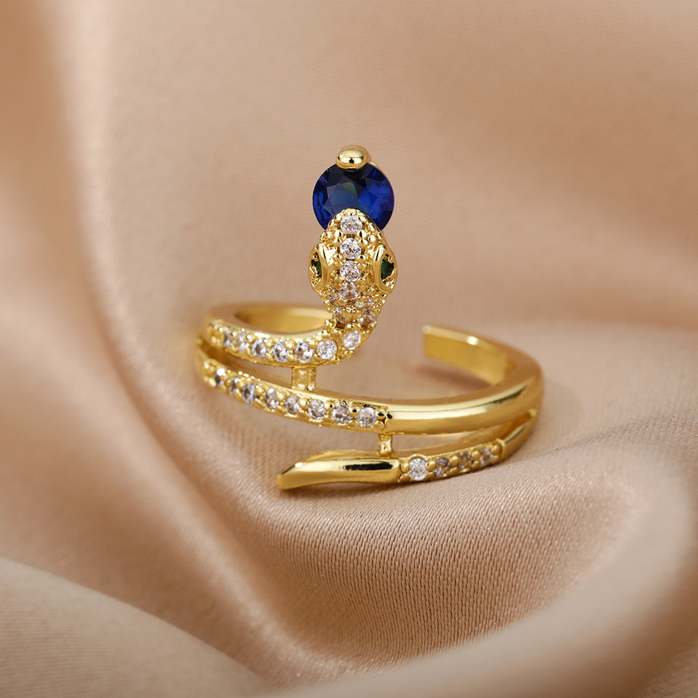 Anillos de serpiente de circón para mujeres y hombres, anillo ajustable abierto de acero inoxidable de Color dorado, joyería estética gótica Vintage, anillos para mujer: royal blue