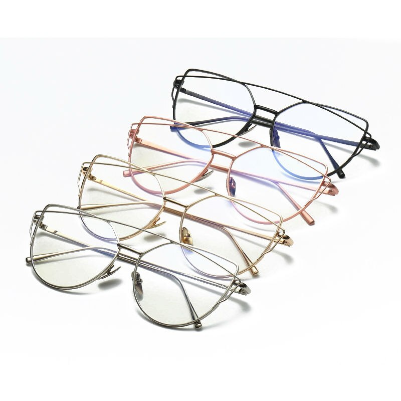 Women Eyeglasses Brand Cat eye Rose Alloy Frame Anti-blue ray Optical Clear Len Glasses Unisex Eyewear Frames