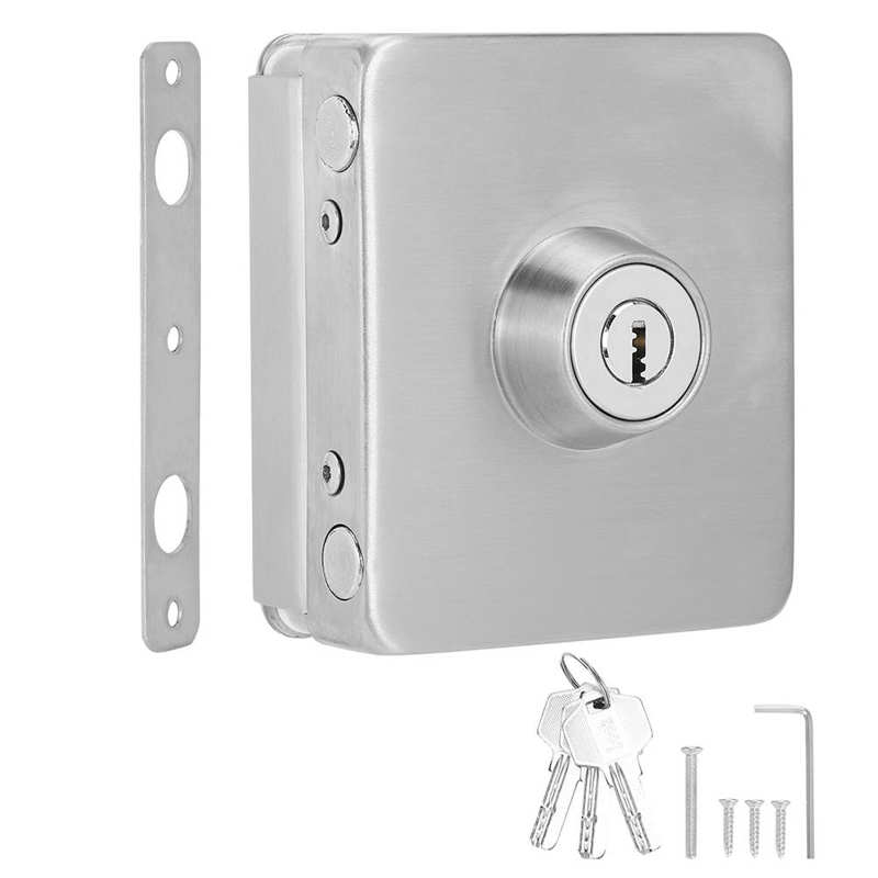 Square Single Glass Door Lock Latch Stainless Iron Office Security Lock No Drilling Anti Theft Lock