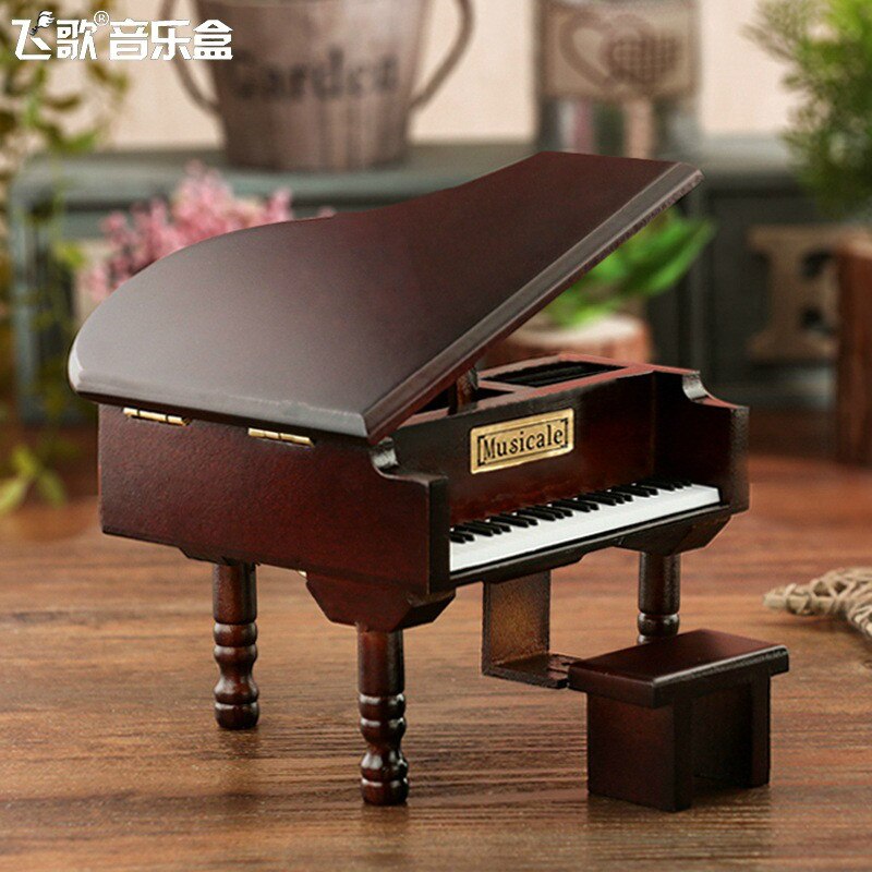 Cajas de música decorativas, Mini constelación de madera con manivela, Piano de imitación, movimiento dorado,