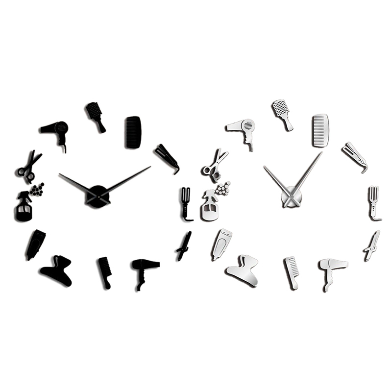 Diy Barber Shop Giant Wall Clock with Mirror Effect Barber Toolkits Decorative Frameless Clock Watch Hairdresser Barber Wall Art