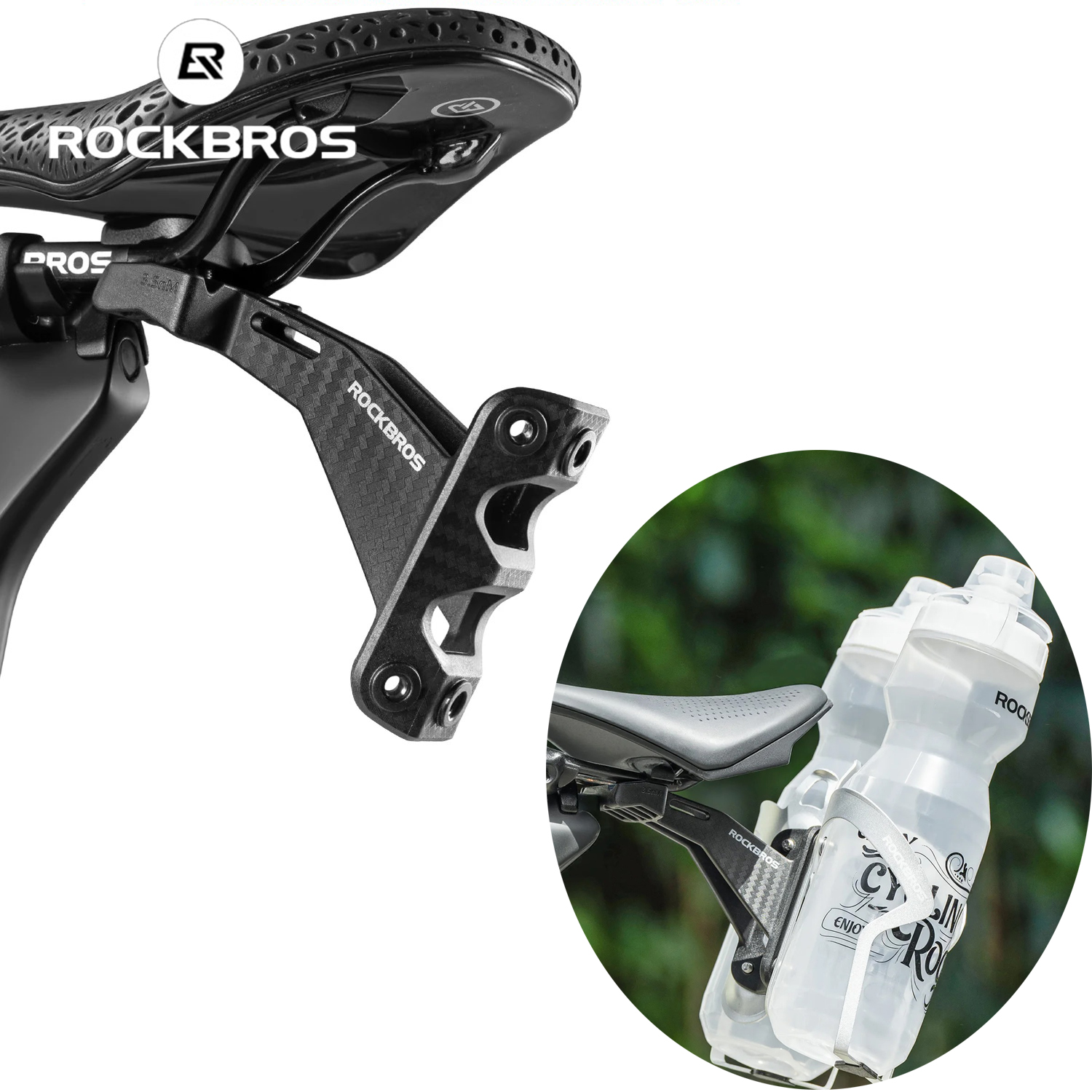 ROCKBROS Bicycle Saddle Bottle Cage Rear Saddle Dual Water Bottle Cage Adapter Extension Holder for Road MTB Bike Saddle Mount