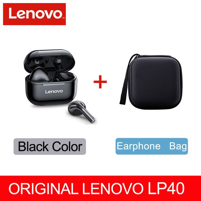 NEUE Original Lenovo LP40 TWS Drahtlose Kopfhörer Bluetooth 5,0 Dual Stereo Noise Reduktion Bass Touch Steuerung Lange Standby 300mAH: LP40 Black and Case