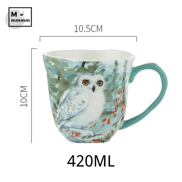 Keramik Becher Mit Untertassen Set Bts Tasse Original Frühstück Tassen Espresso Tasse Wald Tiere Tassen Kaffee Tassen Set Mit Dessert platte: G-420ML