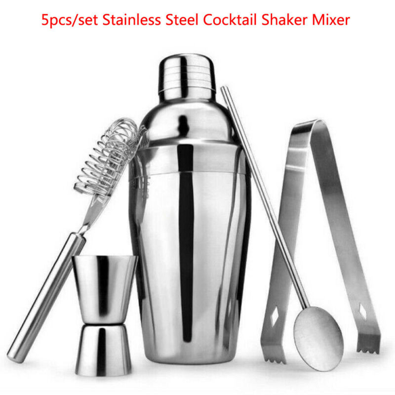 5pcs Stainless Steel Cocktail Shaker Mixer Wine Martini Boston Shaker Set Barware Kit For Bartender Drink Party Bar Tools