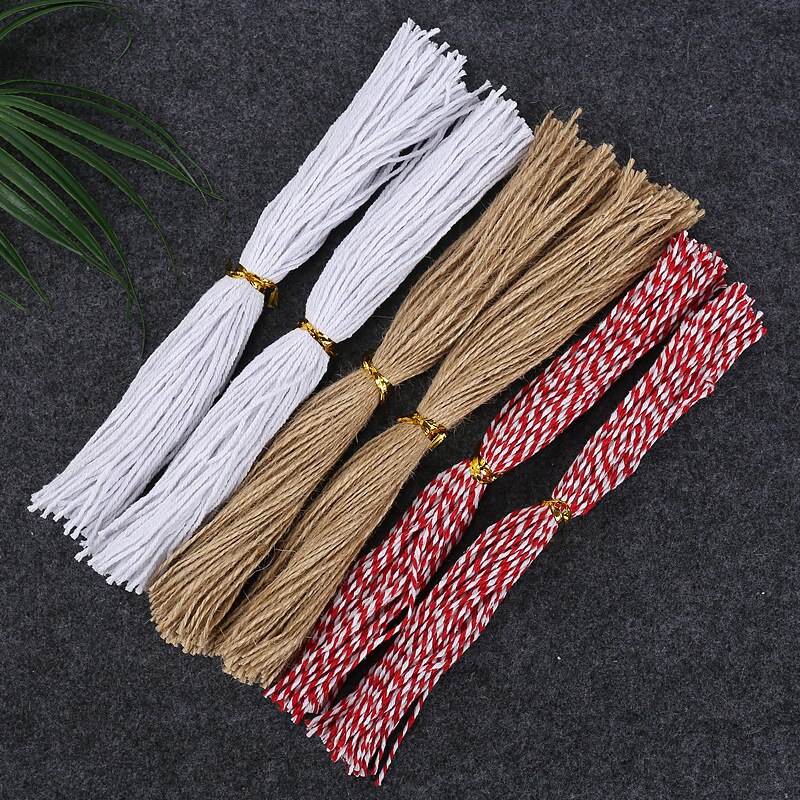 Cuerdas para colgar etiquetas de yute cortadas, 100 piezas, 25cm, cinta de algodón roja y blanca, accesorios hechos a mano DIY, bolsas de , decoración de cajas