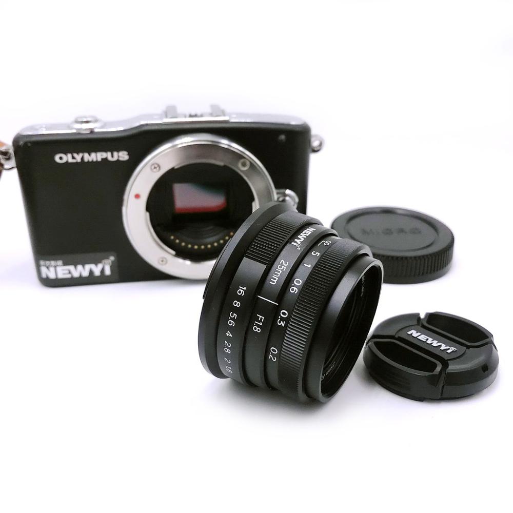 Newyi Metal negro Micro 4/3 M4/3 M43 montaje 25mm F1.8 lente para Olympus Panasonic