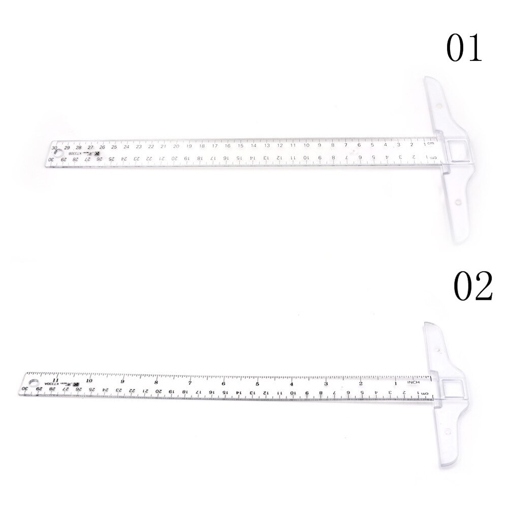 1 st 30cm t-formad linjal i plast klar transparent mått rak linjal mätverktyg