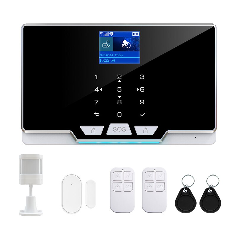 -WiFi GSM GPRS Multifunction Wireless Home Residential Fire Safety Intruder Alarm System EU Plug: Black