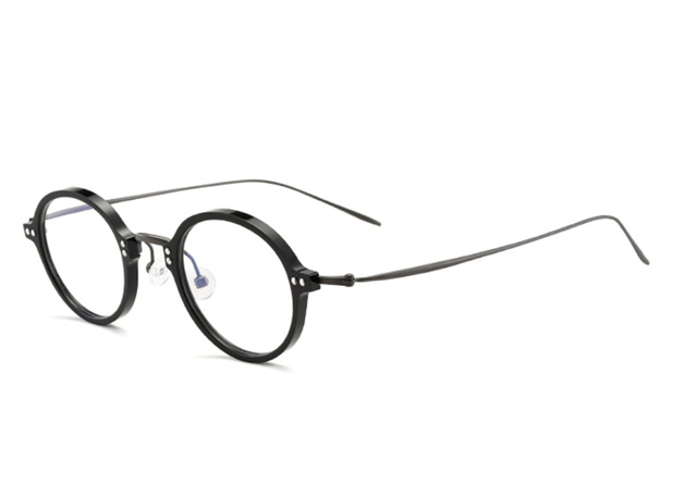 Montura de gafas de titanio redondas para hombre y mujer, lentes graduadas ópticas de japonés, gafas ultraligeras para Miopía: Black