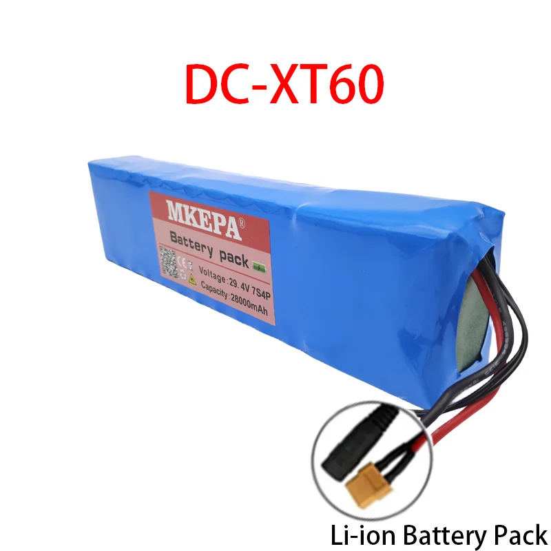 24V 7S4P 18650 28Ah Rechargeable Lithium Ion Battery Pack 29.4V for Batteries+29.4V Charger: black