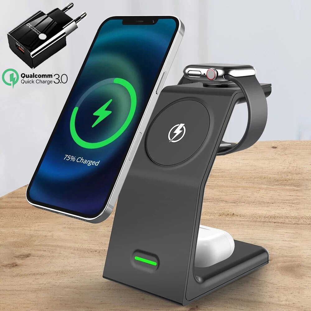 15W Magnetic Wireless Charger Stand 3 in 1 For iPhone 12 13 Pro Max Qi Fast Charging Induction For Apple Watch iWatch AirPods