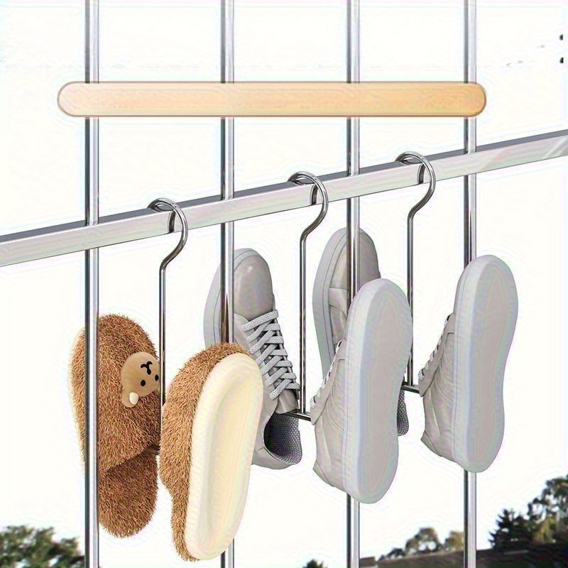 Tendedero de zapatos de acero inoxidable, barandilla de secado de zapatos, ventana, tendedero de zapatos, balcón doméstico, ropa a prueba de viento, sandalia de secado