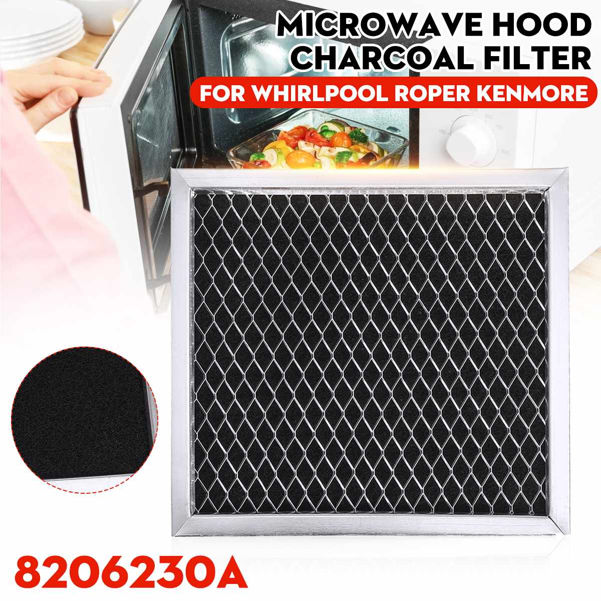 8206230A, filtro de carbón vegetal para capó de microondas, filtro de grasa de malla para microondas, repuesto para Whirlpool