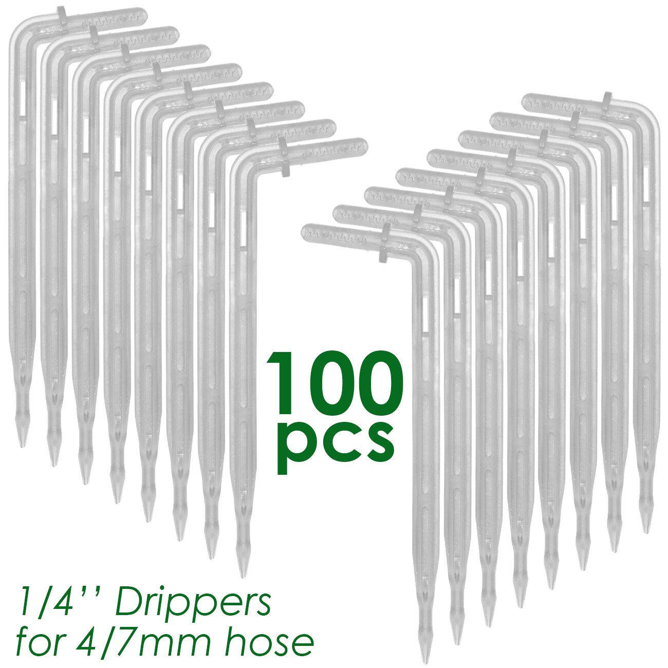 SPRYCLE 100-500 Uds 1/4 "transparente curva goteo flecha goteador de riego emisor de riego aspersores para 4/7mm manguera de efecto invernadero: Blanco