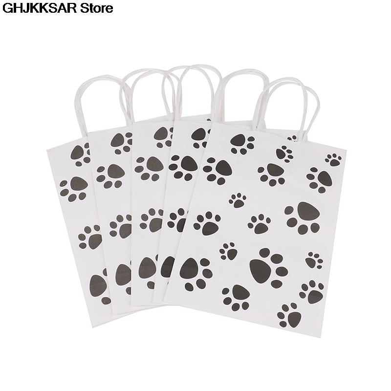 20Pcs Papieren Zak Met Handvat Cookie Candy Verpakking Tassen Wedding Party Decor Puppy Paw Prints Zakken