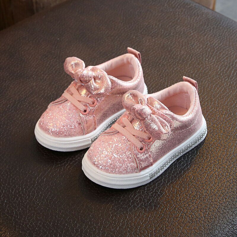 Chaussures de Sport pour petites filles de 1 à 3 ans, baskets à paillettes avec nœud, à semelle plate, brillantes, à la , 1 paire
