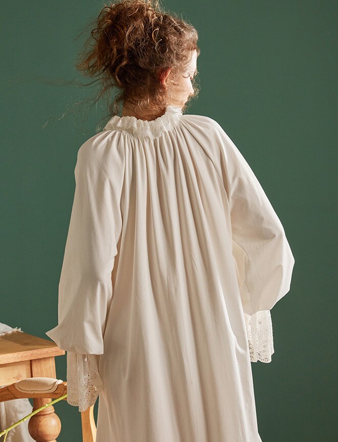 Ropa de dormir Vintage de estilo real para mujer, pijamas de encaje bordado romántico, camisón suelto de primavera