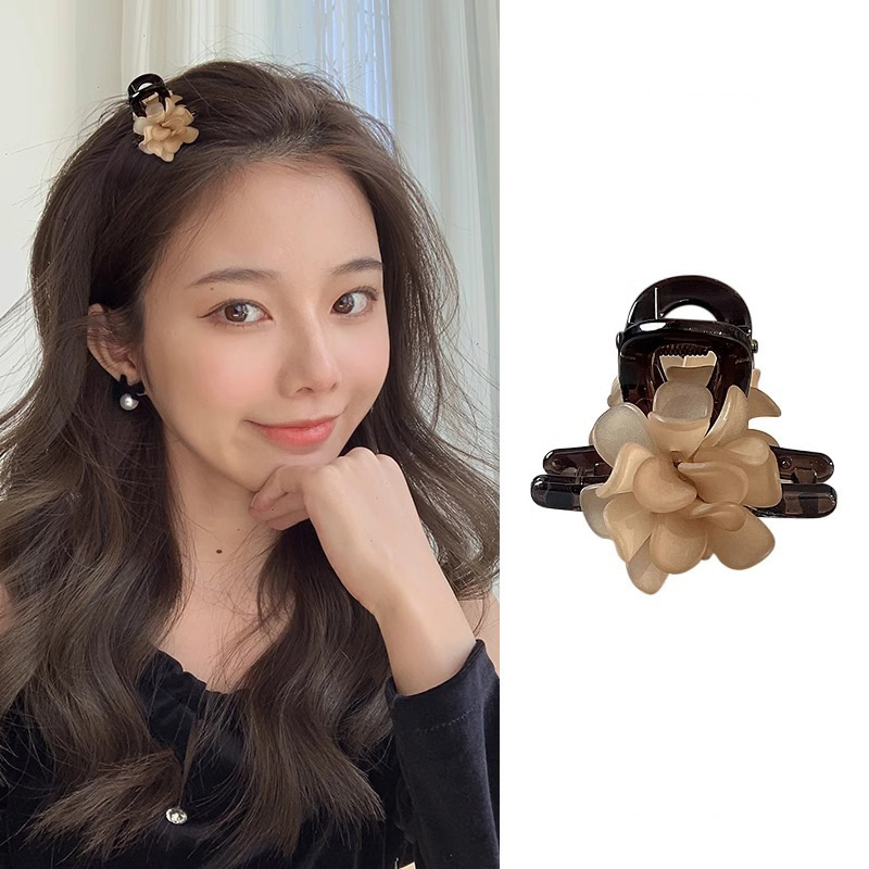 Pinza de pelo de plástico pequeña de 4,5 cm con flor de Camelia para mujer, pinzas para el pelo de Vintage, herramienta de estilismo con abrazadera de cangrejo, accesorios para niñas, 1 ud.: Morado