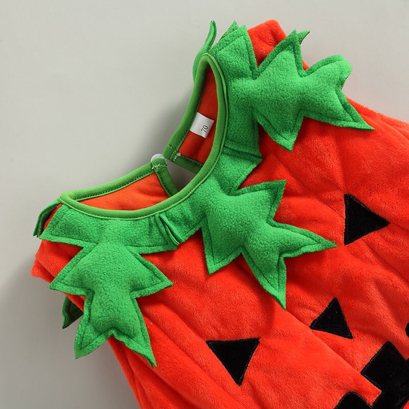 2 Stuks Baby Kleding Halloween Outfit Fluwelen Pompoen-Vormige Mouwloze Kostuum Geknoopt Hoed Pak Voor Peuter Meisjes Jongens 0-3 Jaar