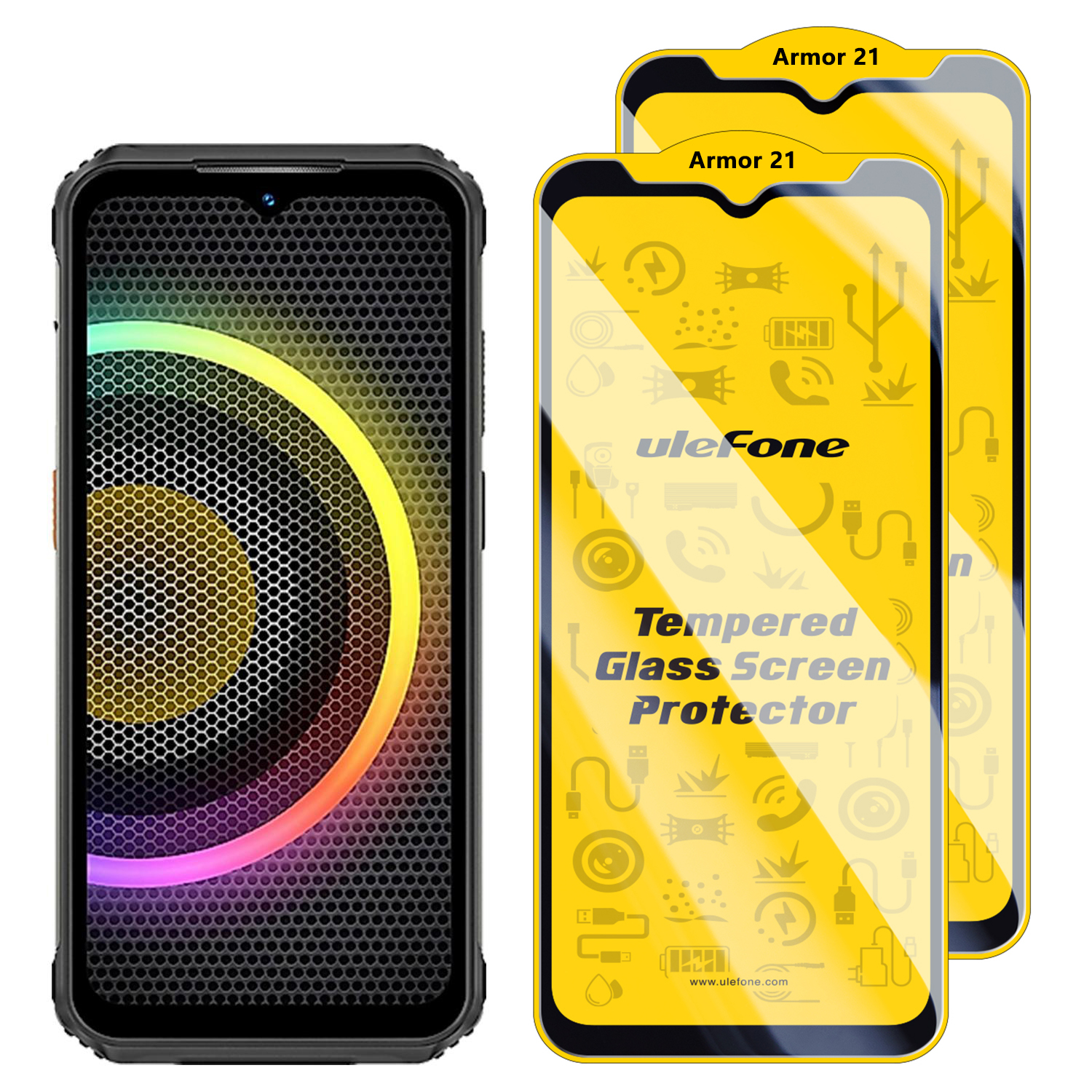 2 stuks/set ulefone armor 34 pro 27 26 25 24 23 22 mini 20 hd anti-vingerafdruk gehard glazen schermbeschermer krasbestendig glas: Oranje