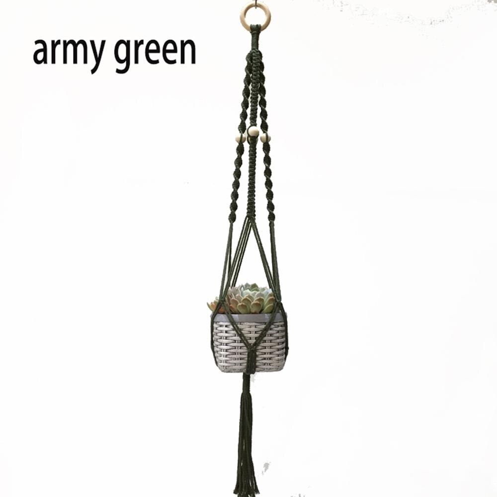 handmade macrame plant hanger balcony macrame plant hanger macrane pot tray: Army Green