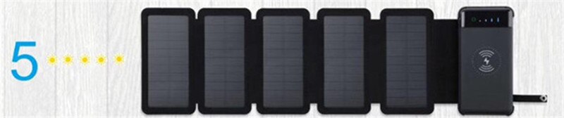 10000 MAh Power Bank Outdoor Portable Detachable Foldable Solar Panel Charger Wireless / Wired Charging With LED Light For Phone: Black