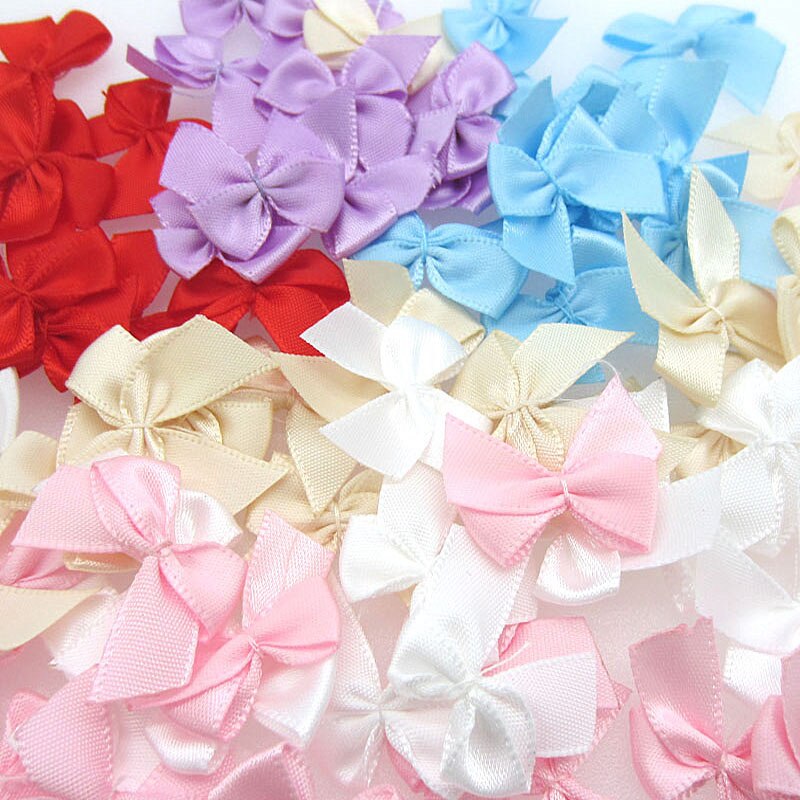 100 stks Handgemaakte Mini Satijnen Lint Bloemen Bows Lint Strik Voor Verpakking Craft Bruiloft Decoratie 3/8"