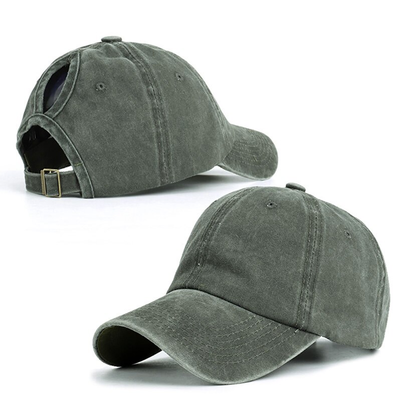 Baseball Cap Ponytail Hat Headwear Outdoor Sports Wear With Adjustable Back Closure Solid Color Washed Cotton