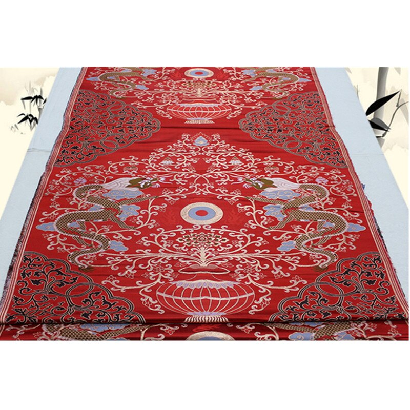 CF617 Red Dragon Chinese Style Jacquard Silk Brocade Fabric Chinese Wedding Dress Fabric Buddhism Clothes Chinese Home Textile