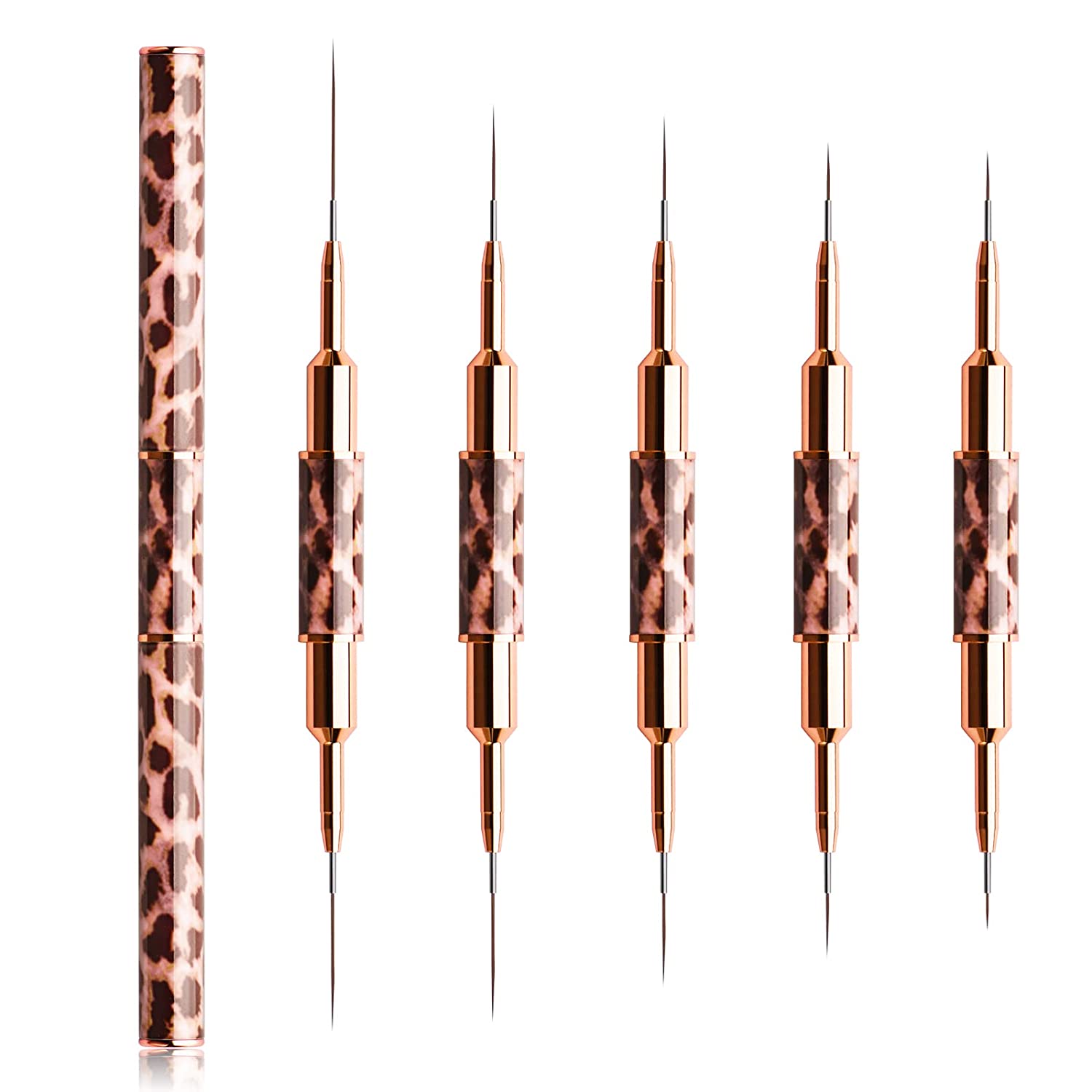 Nagel Kunst Pinsel mit Leopardenmuster, Doppelkopf, Nagel Kunst Liner Pinsel, Streifen, Zeichnen, Malen, Nageldesign-Pinsel, längliche Einzelheiten