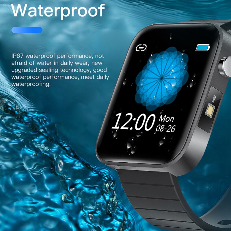 Slimme Horloge Mannen Body Temperatuur Meet Hartslag Bloeddruk Zuurstof Armband Call Herinnering Sport Horloges Zwart