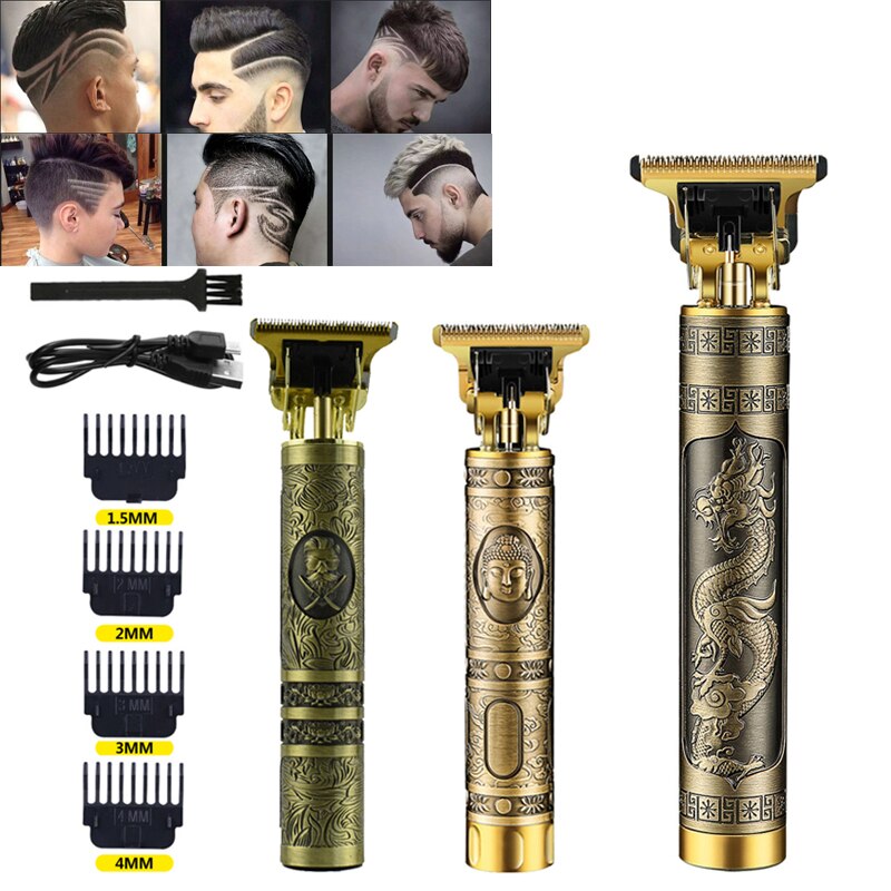 Cortadora de pelo eléctrica T9 para hombre, máquina de corte de pelo con pantalla LCD, recargable por USB, Vintage