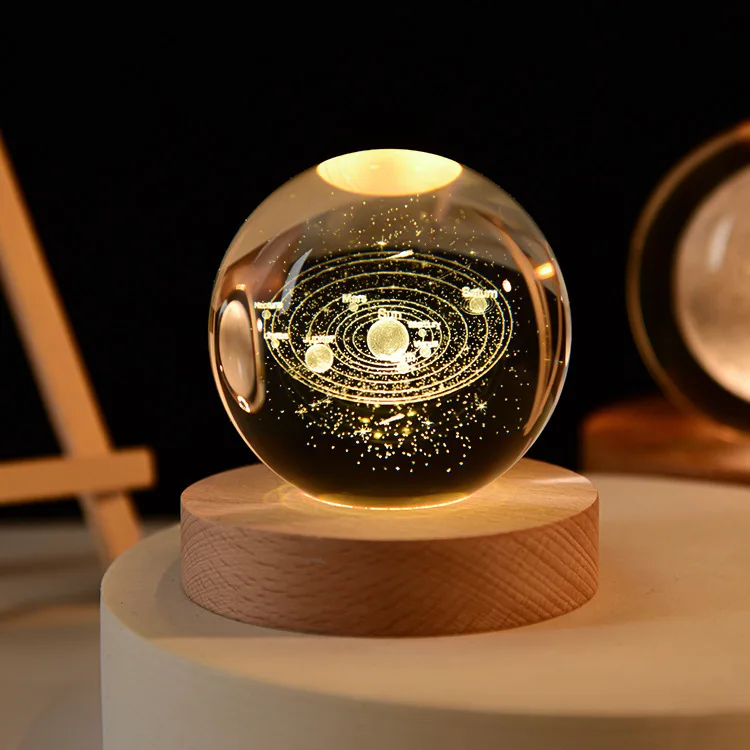 Veilleuse LED USB, lampe boule de cristal Galaxy, lampe 3D planète lune, décoration de la maison, de festival: Rouge / EU
